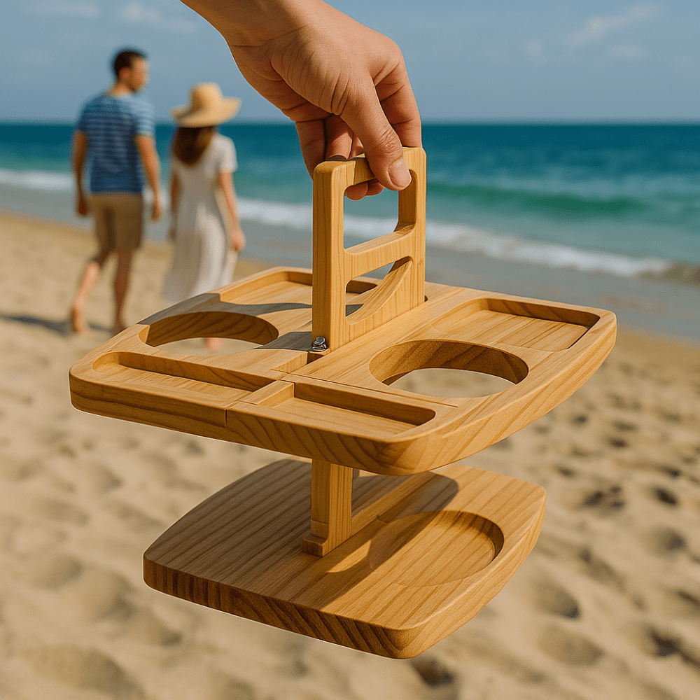Folding Wooden Picnic Wine Table With Compartments 8
