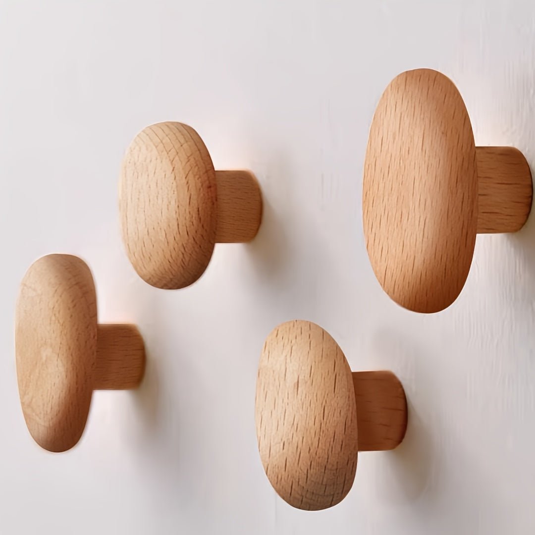 Natural Wood Wall Hooks — Organic Pebble Design Set of 4 8