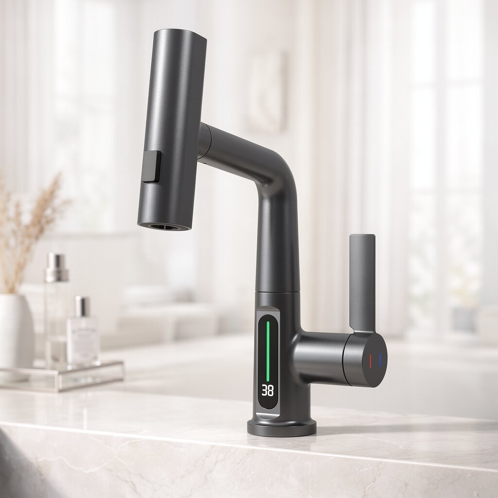 Pull-Out Kitchen Faucet with LED Temperature Display 12