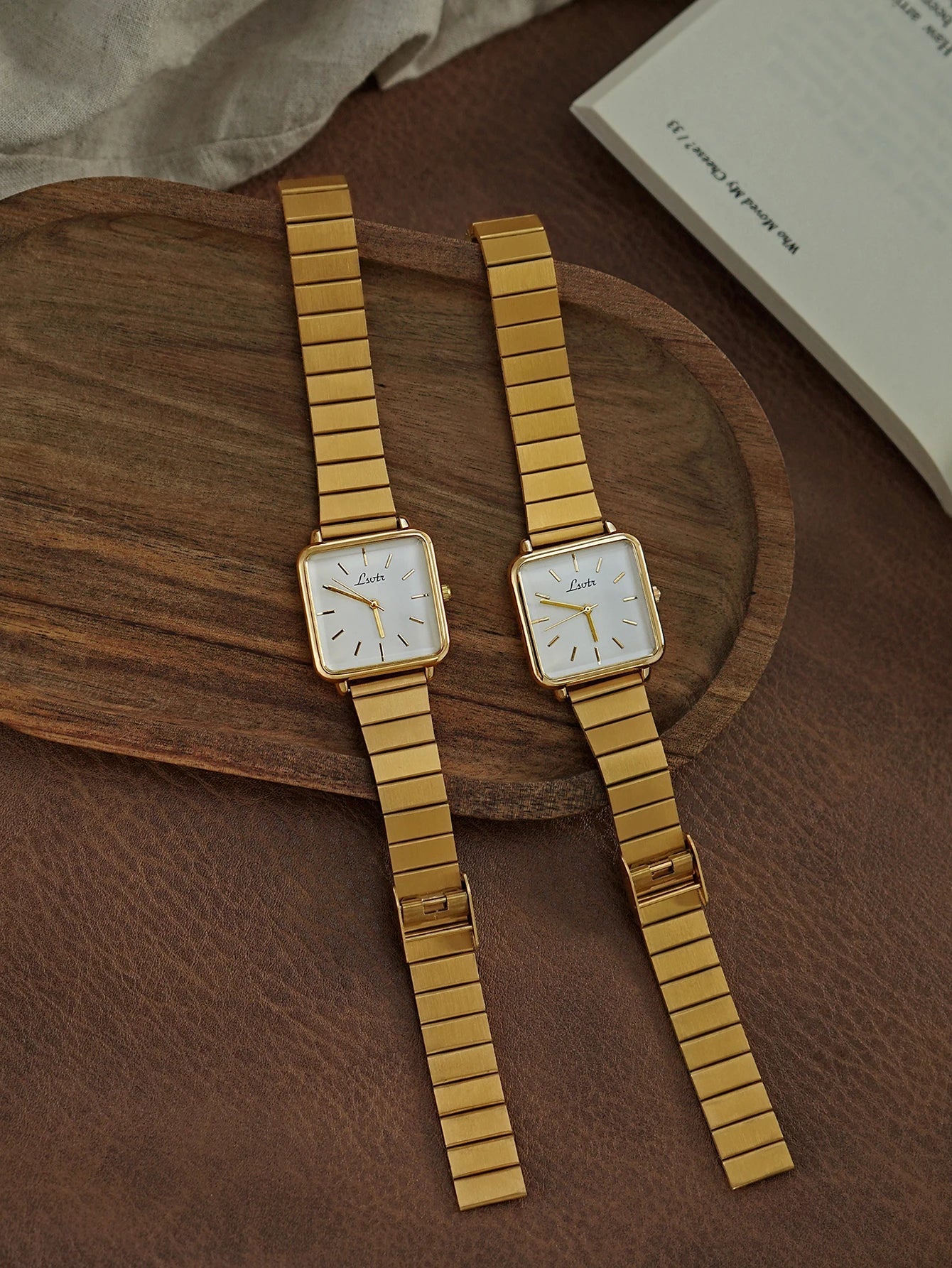 Square Quartz Watch — Gold Stainless Steel Band 3
