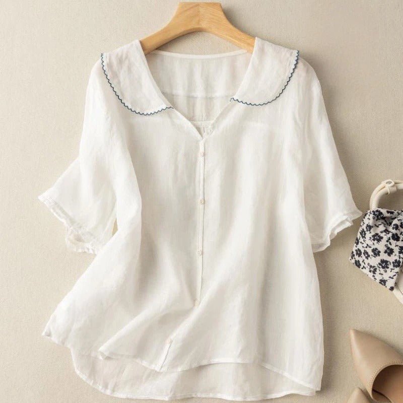 Vintage Scalloped Collar Blouse — Button-Front Top 5