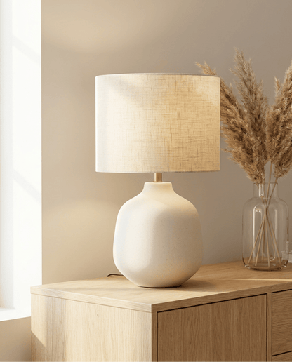 Ivory Ceramic Table Lamp — Fabric Shade