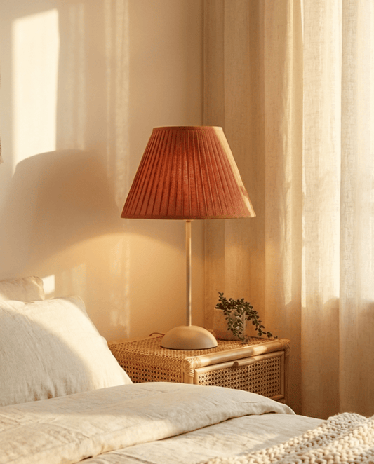 Terracotta Pleated Shade Table Lamp — Warm Glow