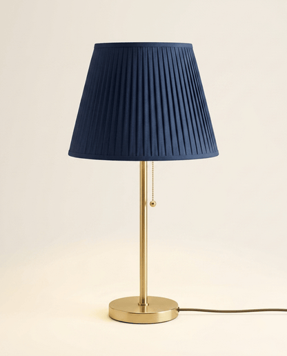 Blue Pleated Shade Table Lamp — Brass Finish
