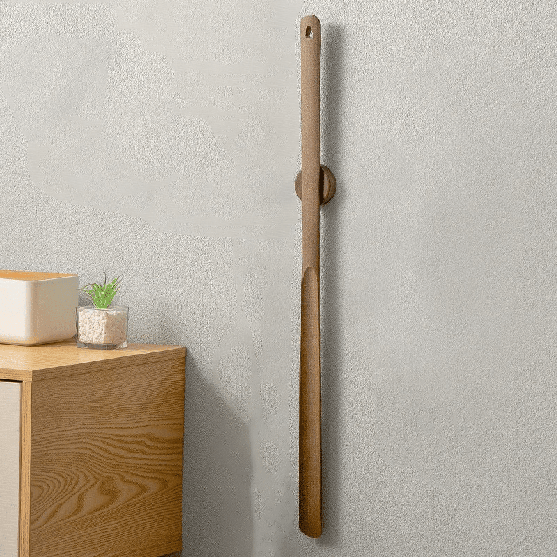 Long Solid Wood Shoehorn With Magnetic Holder