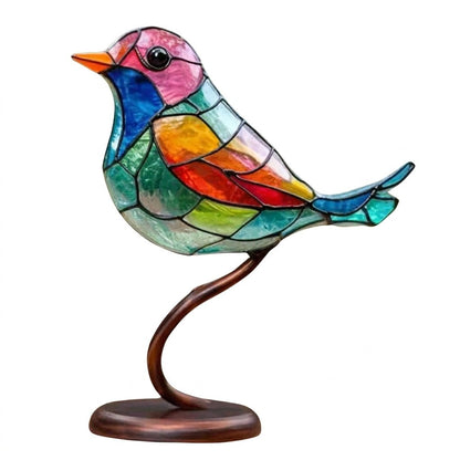 Glass Birds on Branch Desk Ornament — Colorful Decor