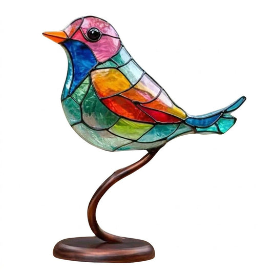 Glass Birds on Branch Desk Ornament — Colorful Decor