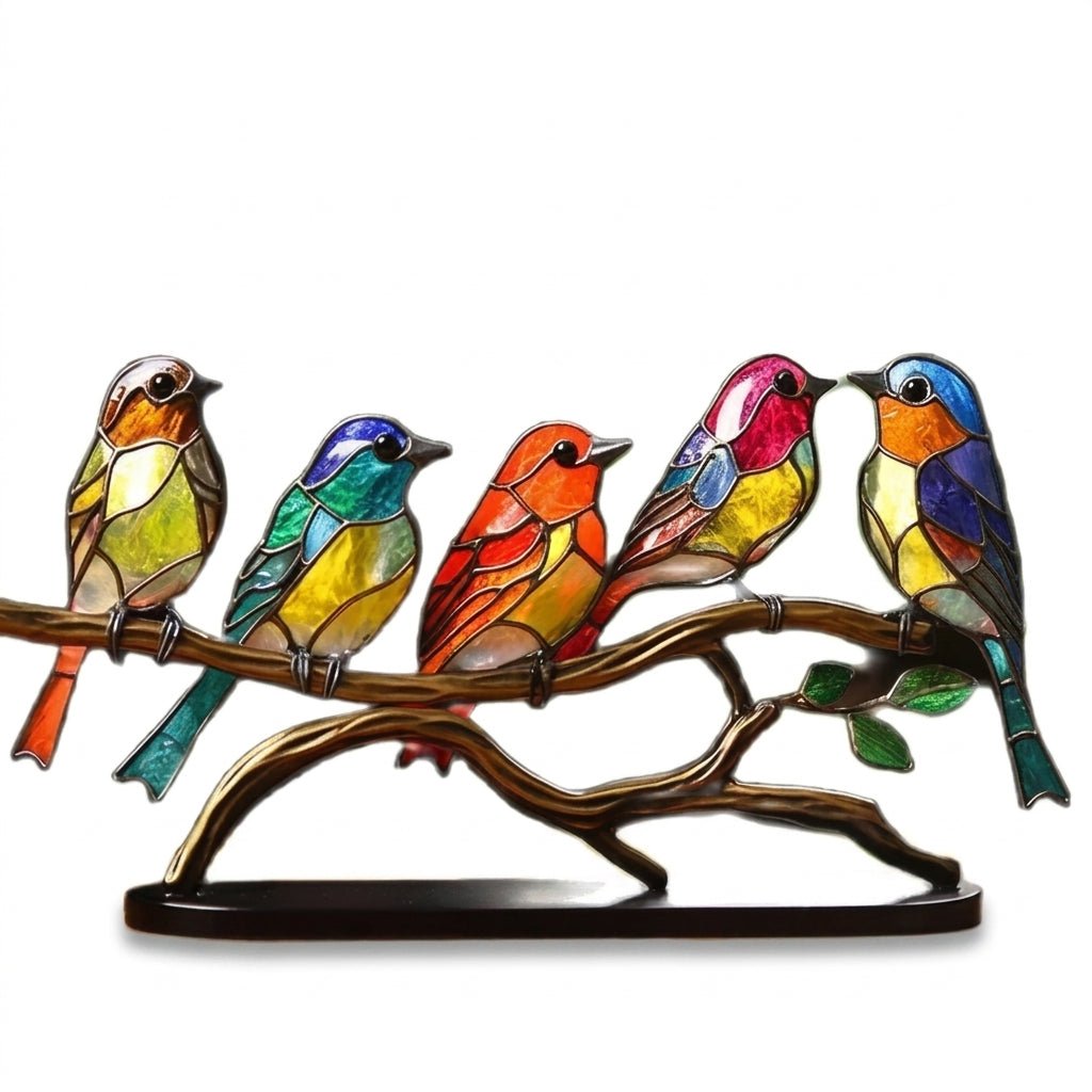 Glass Birds on Branch Desk Ornament — Colorful Decor