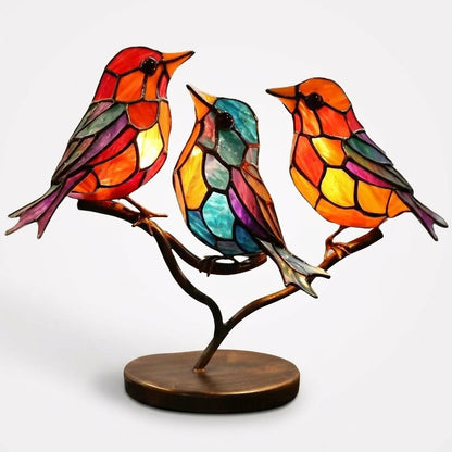 Glass Birds on Branch Desk Ornament — Colorful Decor