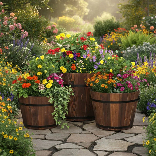 Wooden Plant Pot Set — Natural Indoor and Outdoor Decor