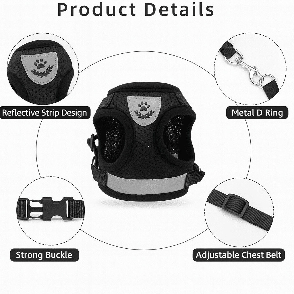 Adjustable Cat Harness With Reflective Leash