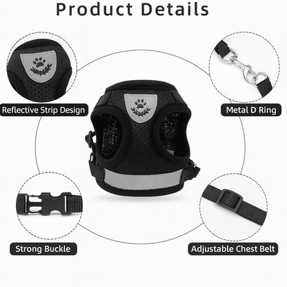 Adjustable Cat Harness With Reflective Leash