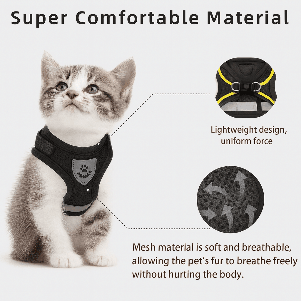 Adjustable Cat Harness With Reflective Leash