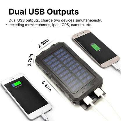 Solar Power Bank 20000mAh — Waterproof Dual USB Charger