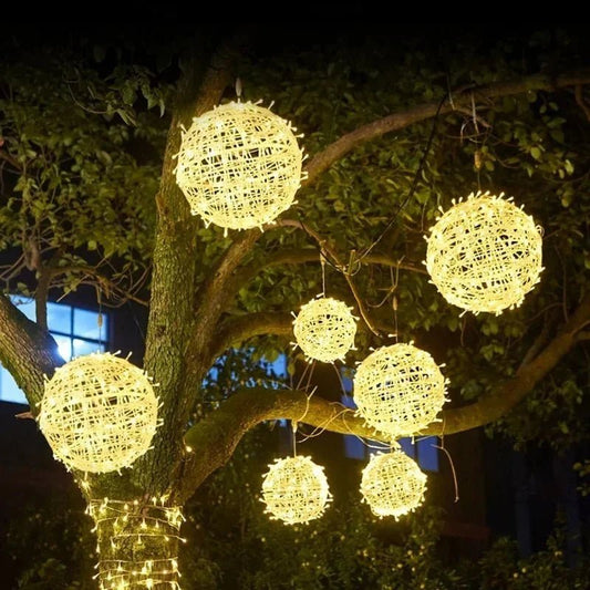 Waterproof LED Garden Ball Light — 20cm Rattan Globe