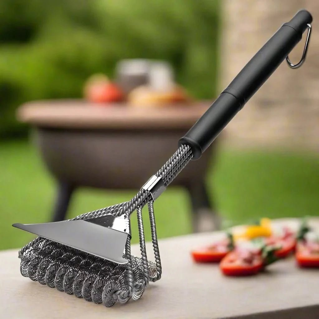 Bristle-Free Stainless Steel BBQ Brush with Wide Scraper