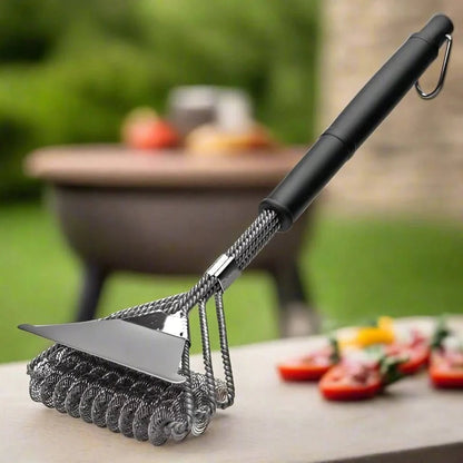 Bristle-Free Stainless Steel BBQ Brush with Wide Scraper
