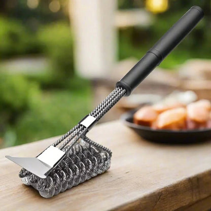 Bristle-Free Stainless Steel BBQ Brush with Wide Scraper