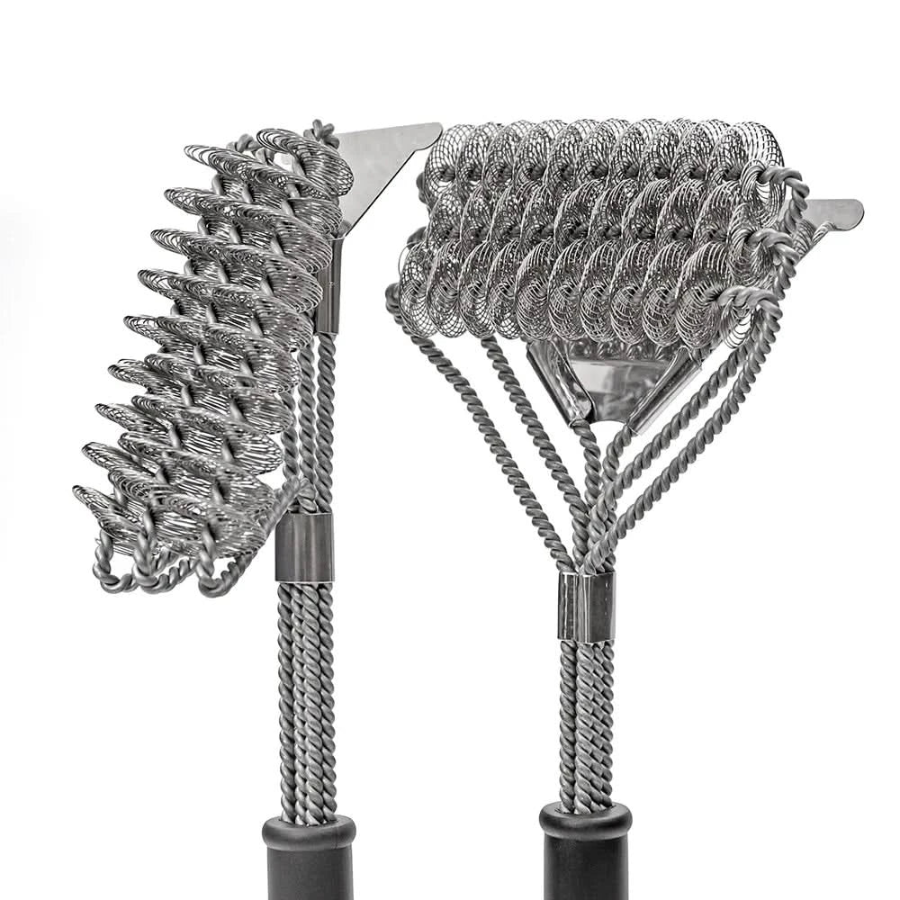 Bristle-Free Stainless Steel BBQ Brush with Wide Scraper