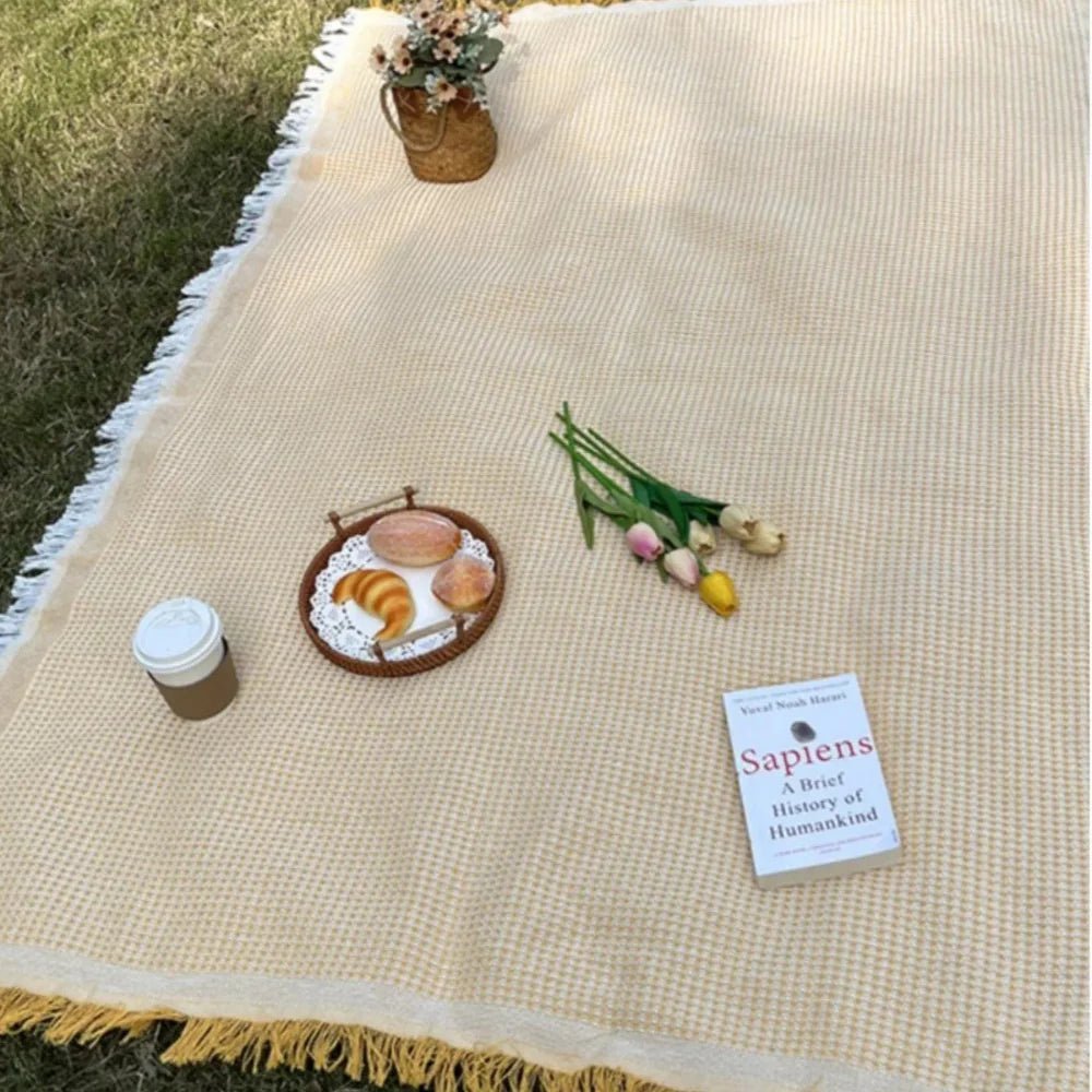 Woven Boho Picnic Blanket With Decorative Tassels