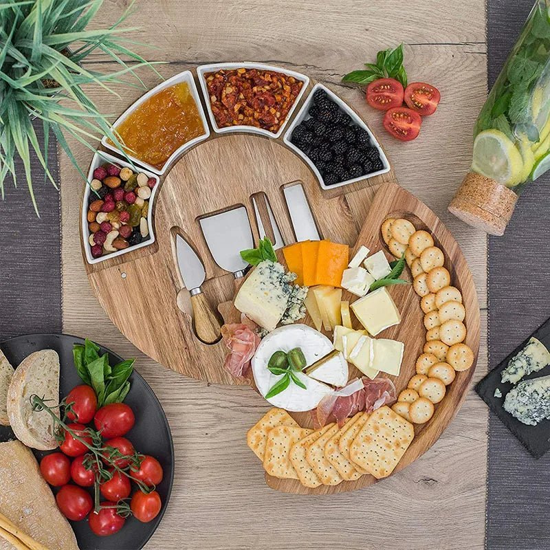 Acacia Cheese Board — Set with Knives and Bowls 2