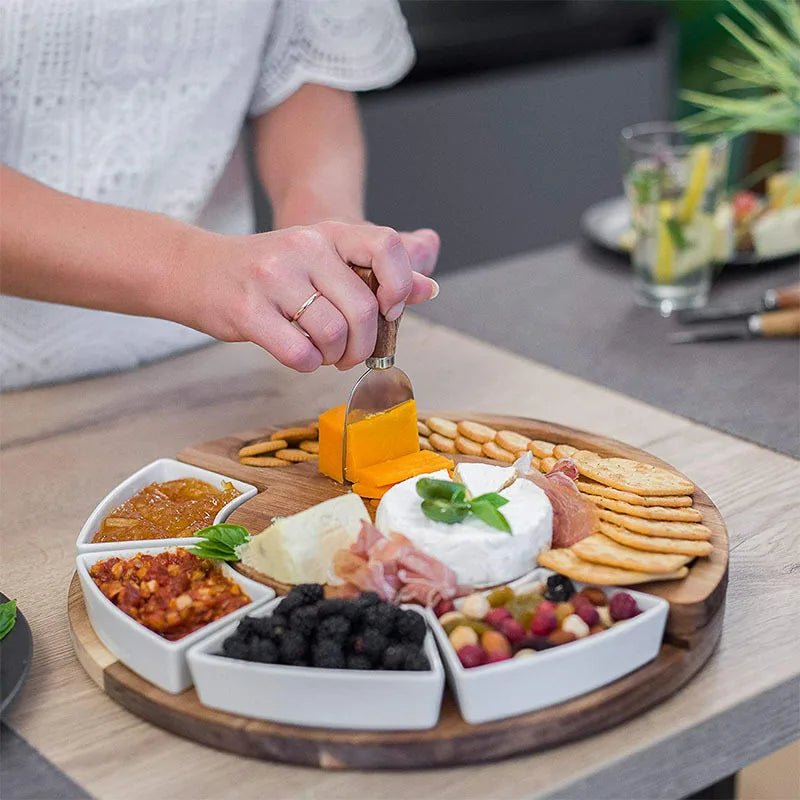 Acacia Wood Cheese Board — Set with Knives and Bowls 3