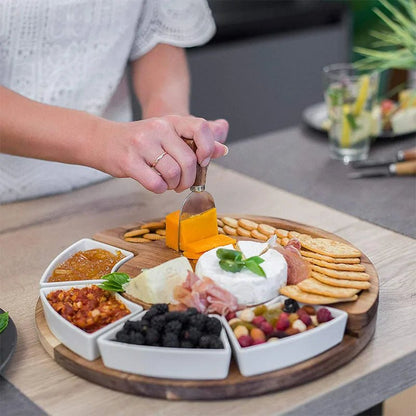Acacia Wood Cheese Board — Set with Knives and Bowls 3