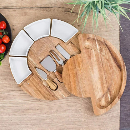 Acacia Wood Cheese Board — Set with Knives and Bowls 4