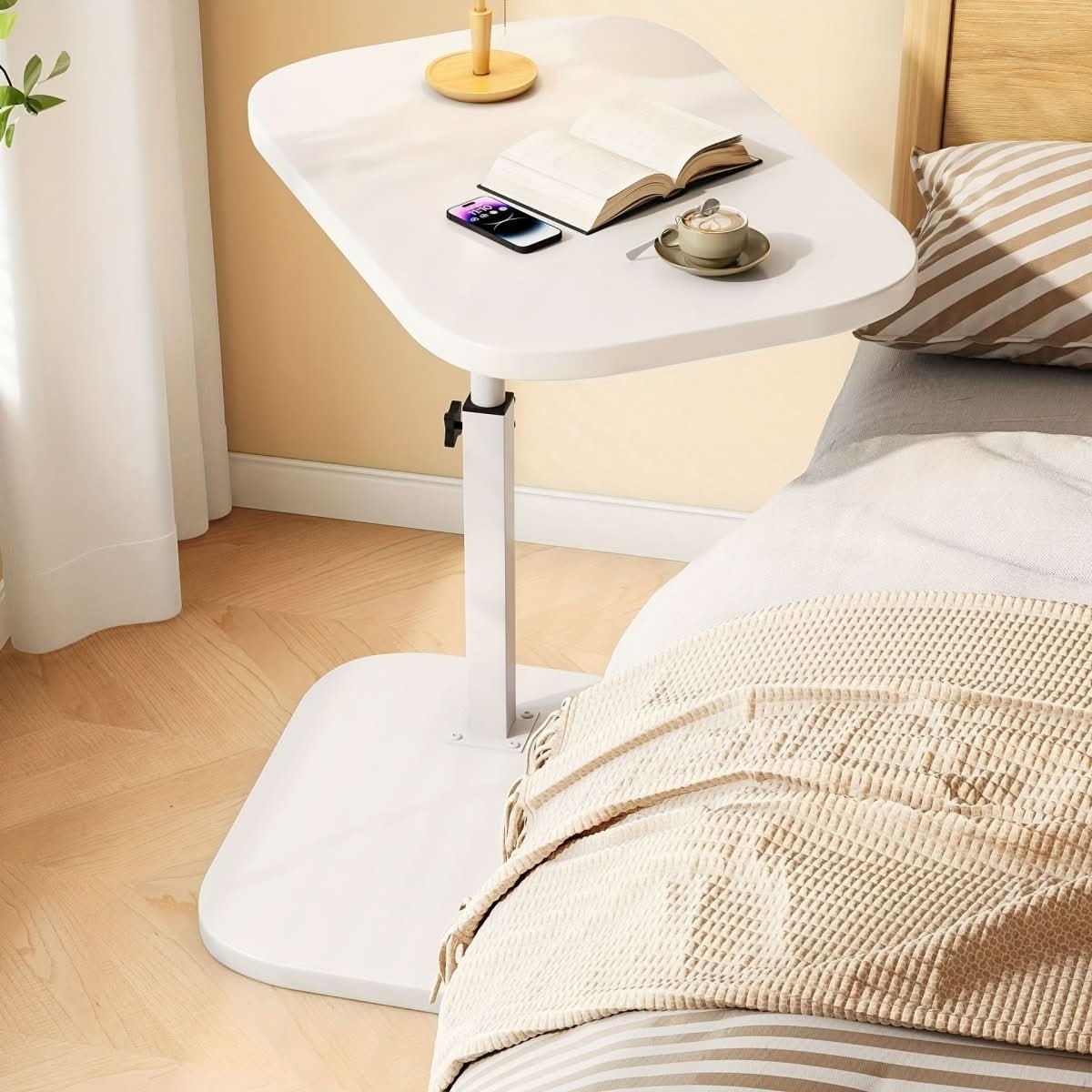 Adjustable Wood & Metal Side Table for Sofa 10