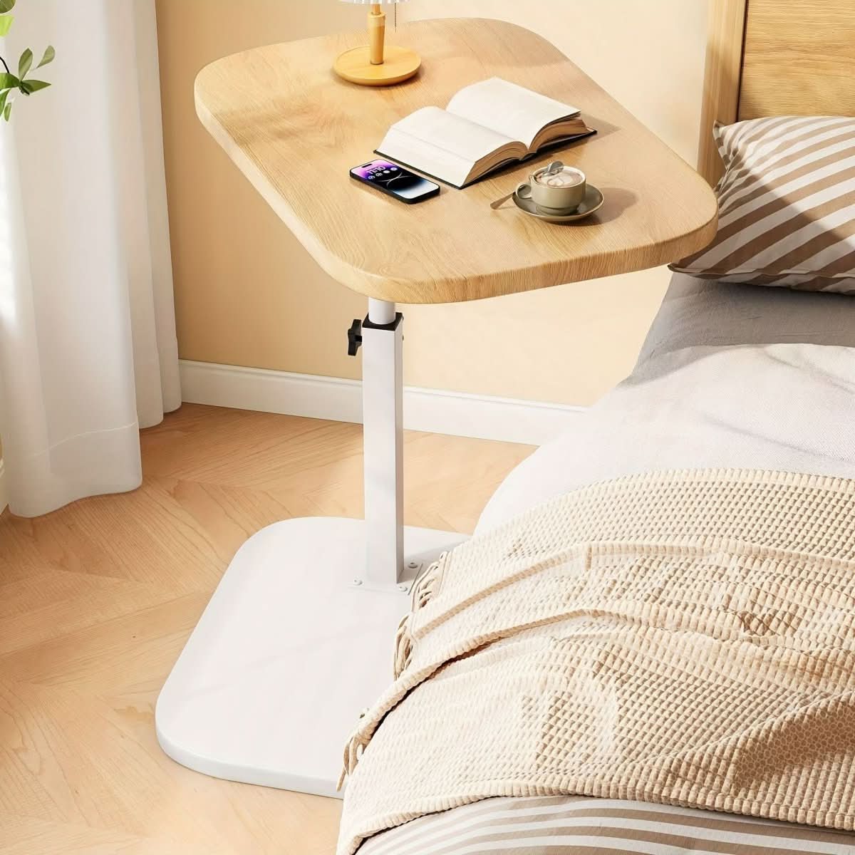 Adjustable Wood & Metal Side Table for Sofa 9