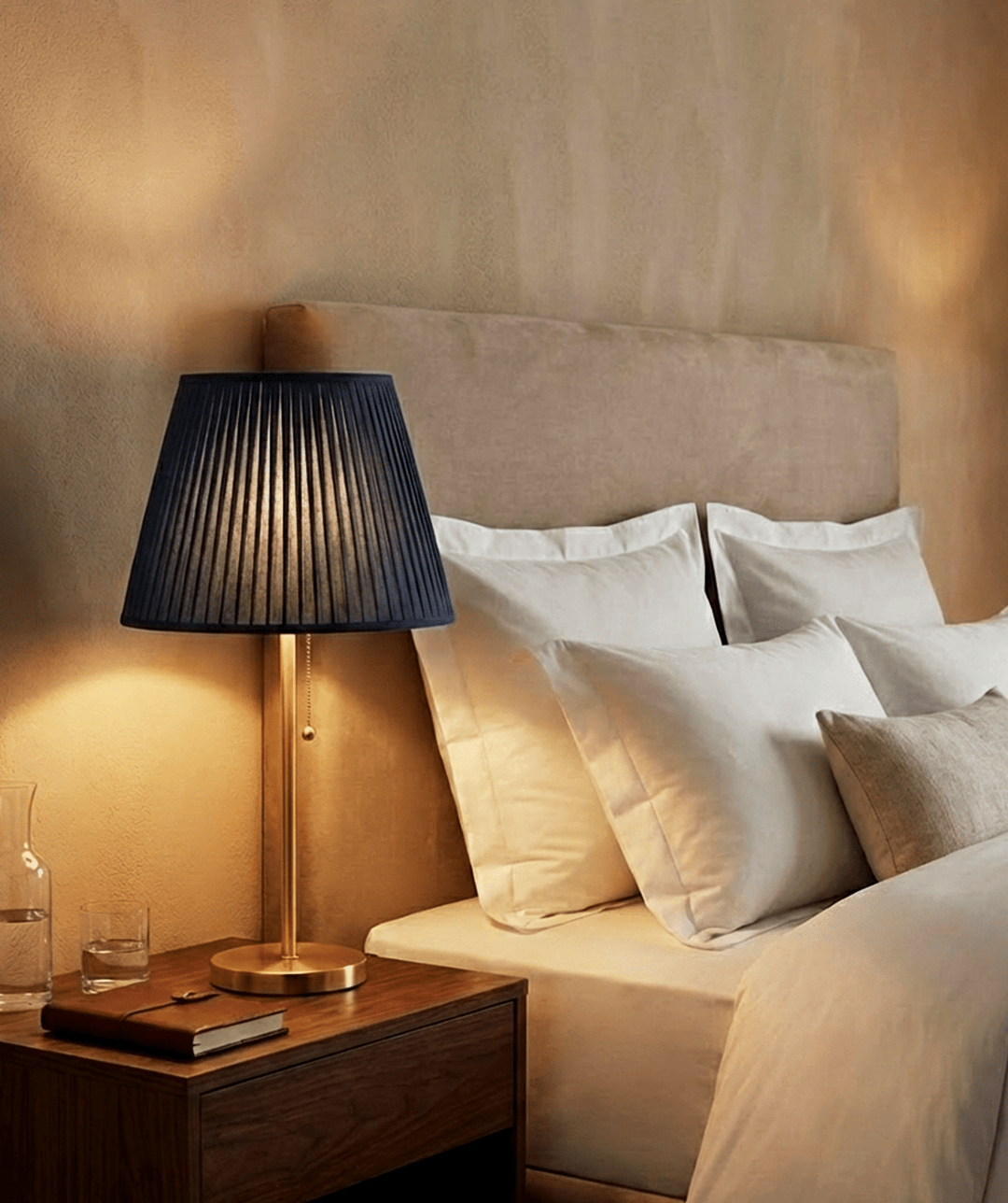 Blue Pleated Shade Table Lamp — Brass Finish 2