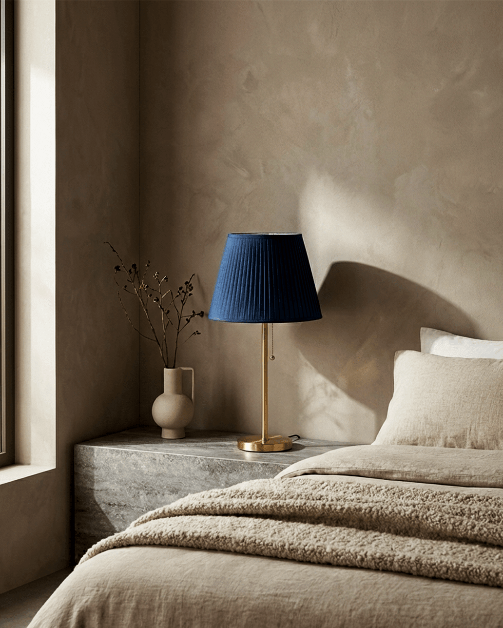 Blue Pleated Shade Table Lamp — Brass Finish 4