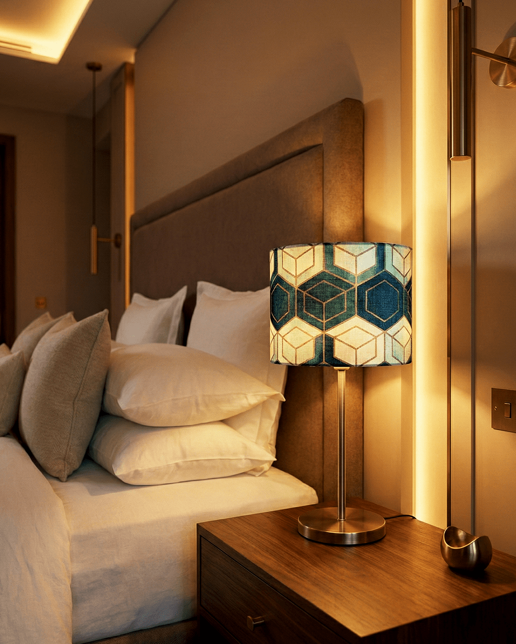 Brass Table Lamp — Geometric Patterned Shade 4