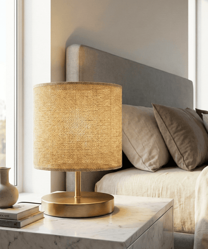 Brass Table Lamp — Natural Fabric Shade 2