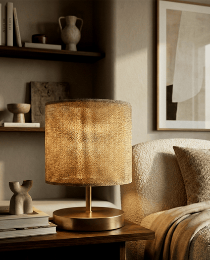 Brass Table Lamp — Natural Fabric Shade 3