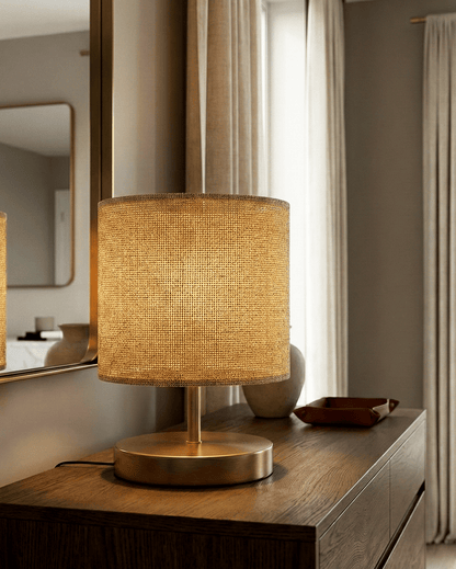 Brass Table Lamp — Natural Fabric Shade 4