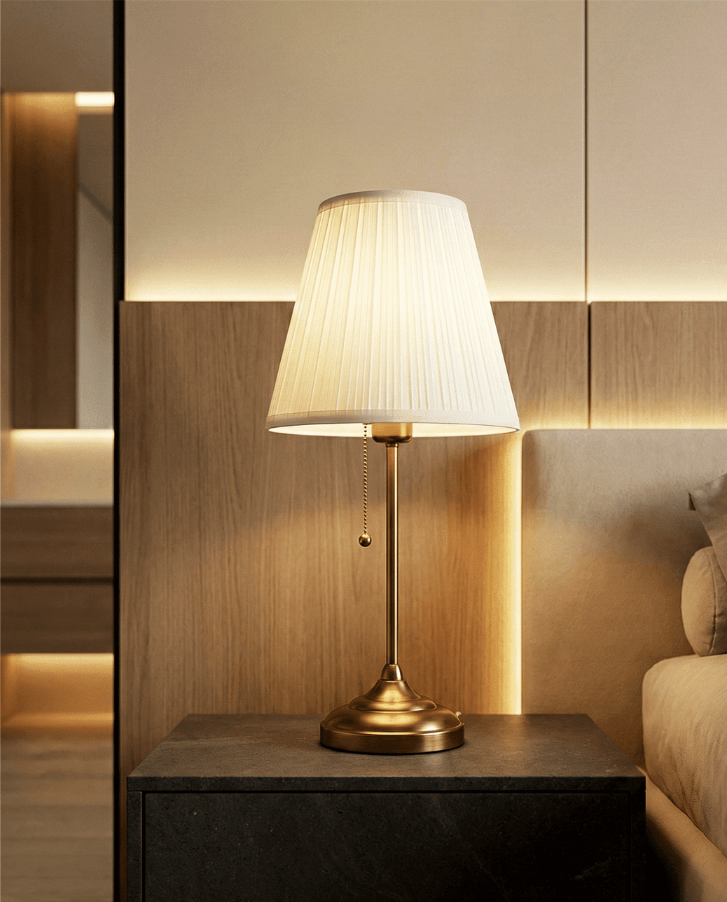 Brushed Brass Table Lamp — Pleated Shade 2