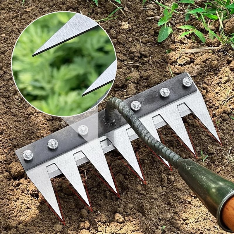 Carbon Steel Garden Rake — 5-8 Teeth Ergonomic 1