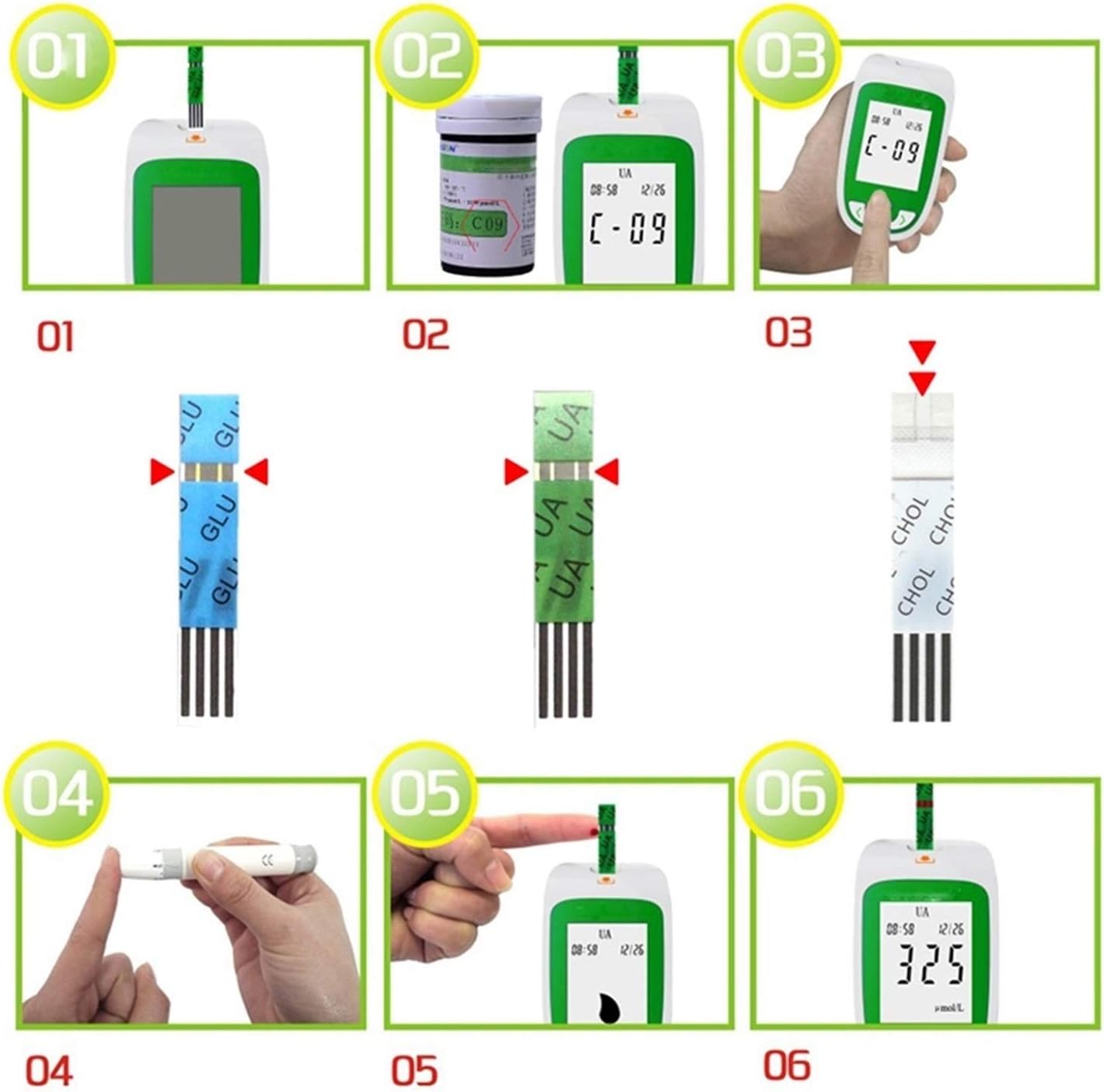Cholesterol & Glucose Test Kit — Home Monitor 8
