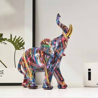 Colorful Graffiti Elephant Resin Statue — Modern Decor 1