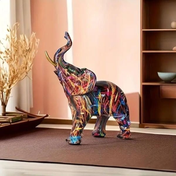 Colorful Graffiti Elephant Resin Statue — Modern Decor 3