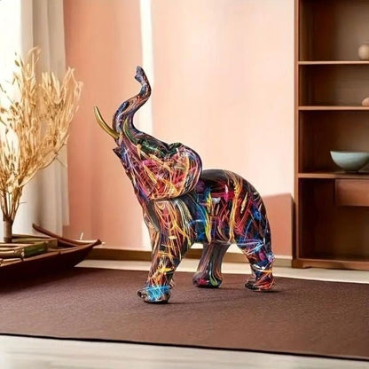 Colorful Graffiti Elephant Resin Statue — Modern Decor 3