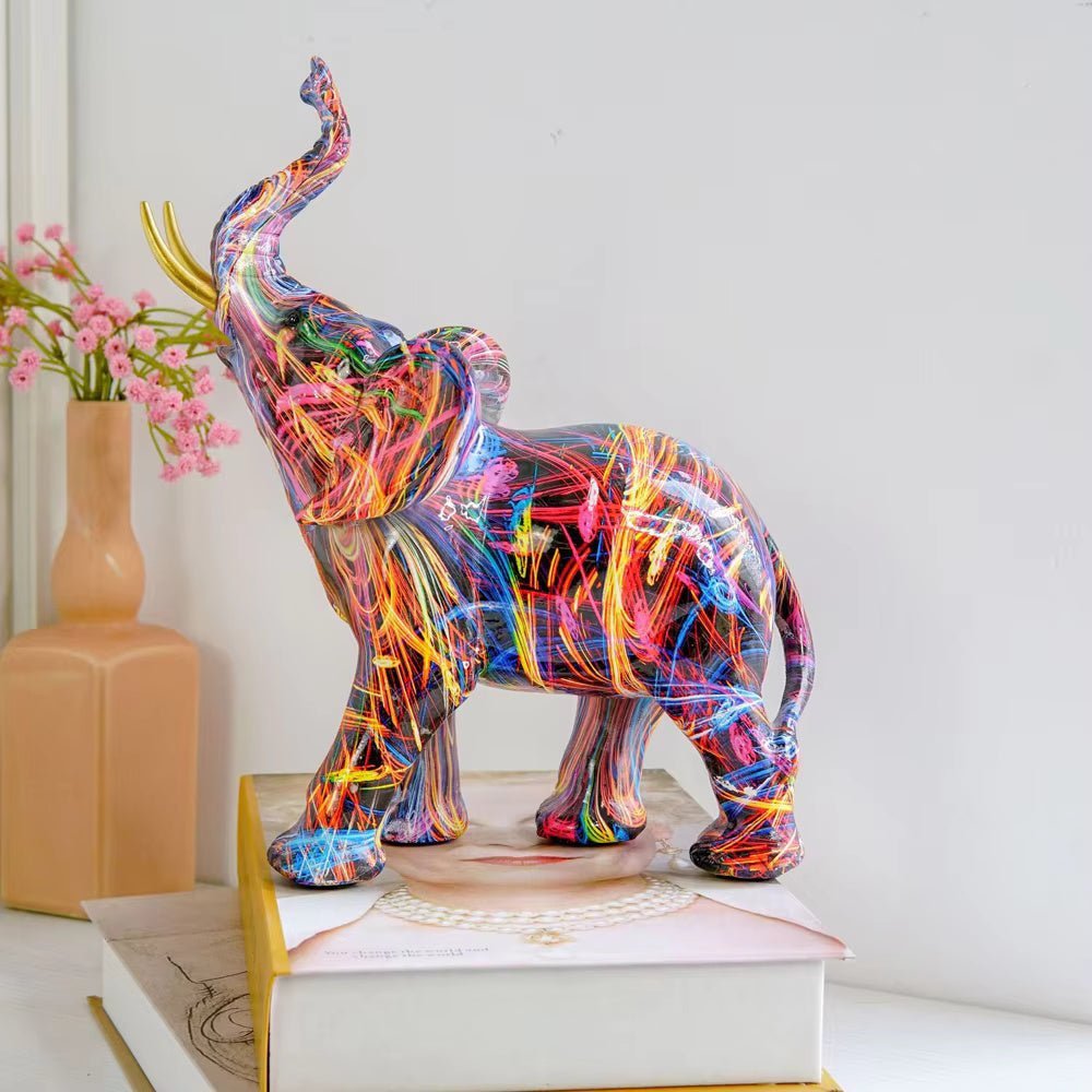 Colorful Graffiti Elephant Resin Statue — Modern Decor 5