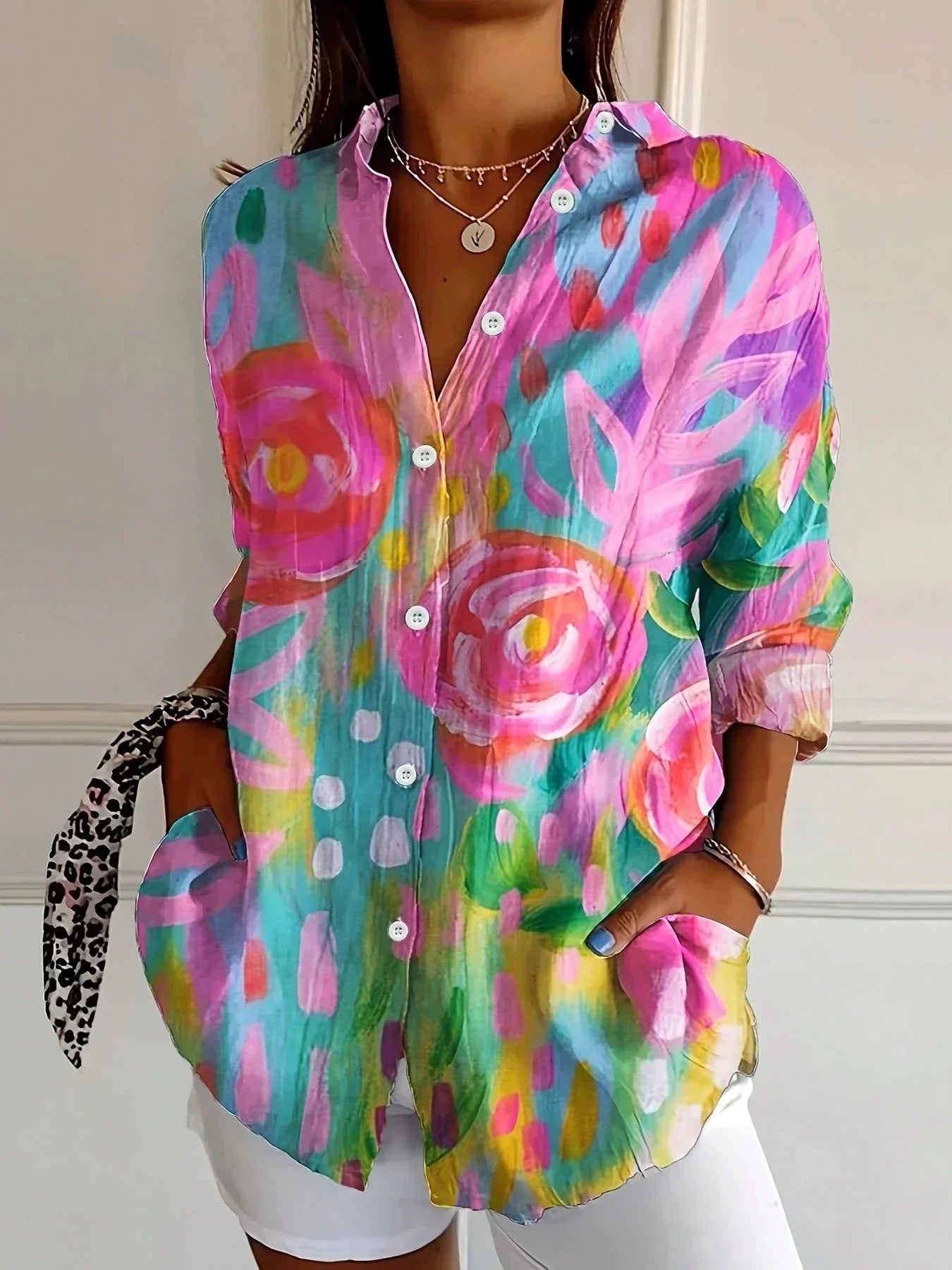 Colorful Printed Blouse with Relaxed Soft Fit 1