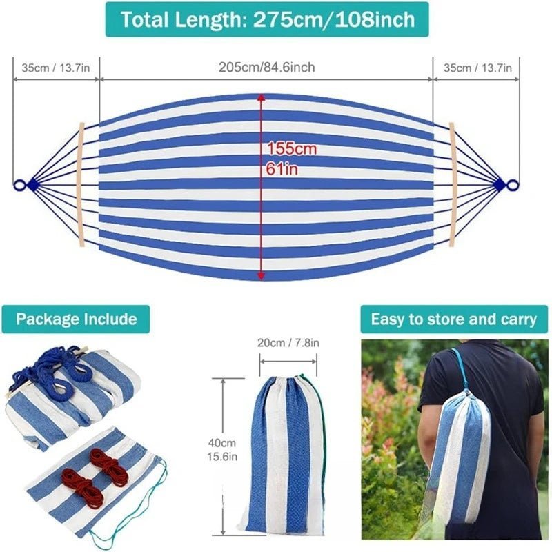 Double Canvas Garden Hammock — Anti-Roll & Portable 5