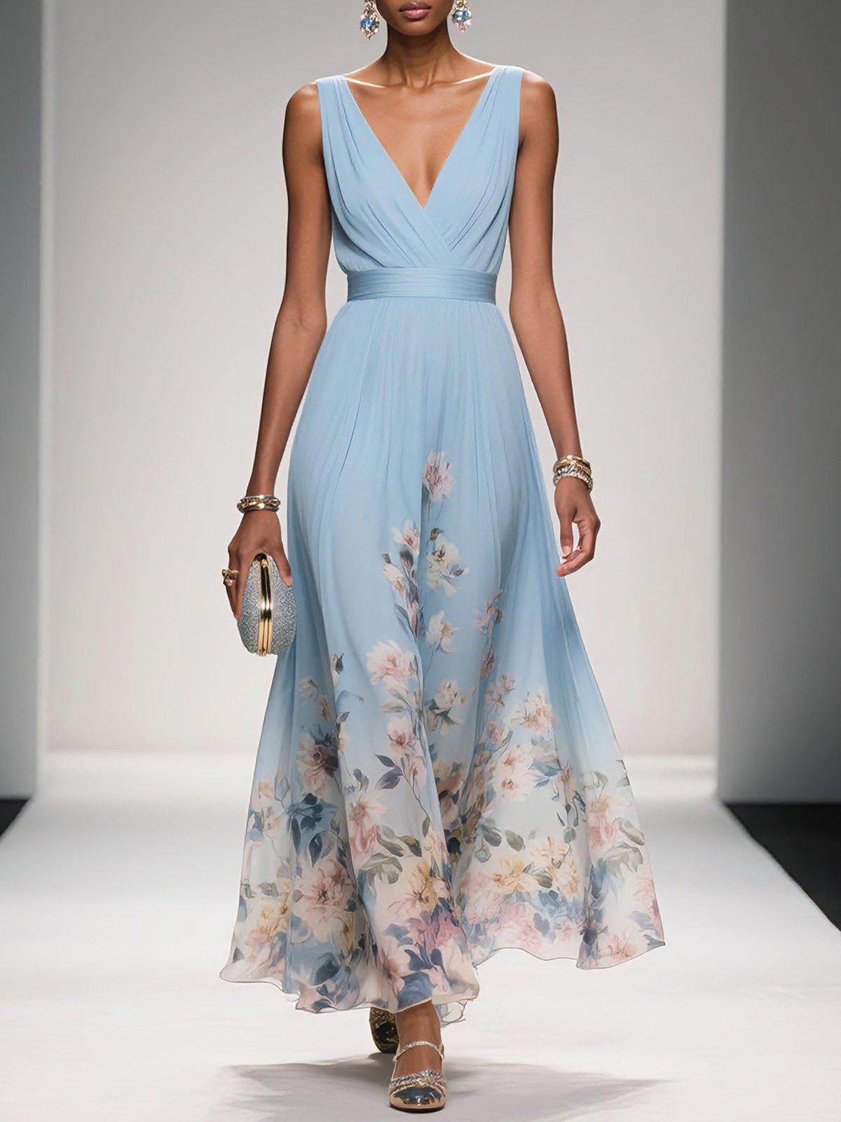Floral Maxi Dress — Sleeveless Deep V-Neck 1