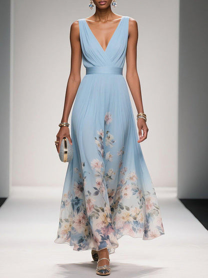 Floral Maxi Dress — Sleeveless Deep V-Neck 1
