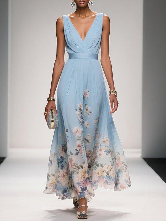 Floral Maxi Dress — Sleeveless Deep V-Neck 11