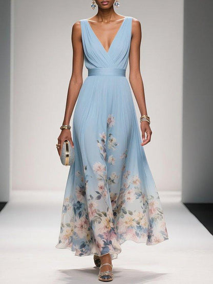 Floral Maxi Dress — Sleeveless Deep V-Neck 11