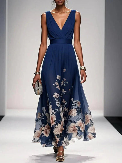 Floral Maxi Dress — Sleeveless Deep V-Neck 2